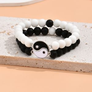 Vòng tay đôi cho các cặp vợ chồng màu đen và trắng tai chi phù hợp với vòng tay cặp đôi cho bf và gf may mắn vòng tay hạt charm 2023 đính cườm bracalet ngày lễ tình nhân bên cặp vợ chồng ý tưởng quà tặng vòng vòng tay vòng tay tình bạn cho phụ nữ vòng đeo