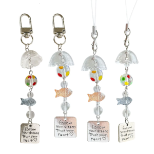 Fish Charm Phone Accessory with Wind Chime Design Acrylic Bead Keychain for Everyday Use