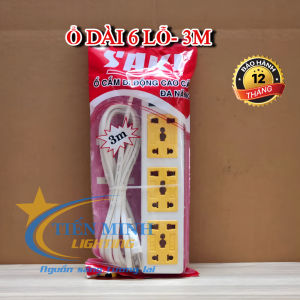 Ổ CẮM ĐIỆN DÀI 6 LỖ 1 CÔNG TẮC MÀU VÀNG KÍCH THƯỚC 3M/5M LÀM TỪ NHỰA ABS BỀN CHẮC CHỊU NHIỆT TỐT DÂY DẪN ĐIỆN TỪ TỪ 100% ĐỒNG