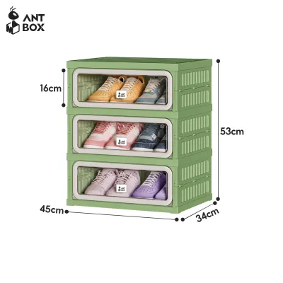 [PRODUK BARU] ANTBOX Rak Sepatu Susun Tertutup Trendy 1 Baris Pintu Magnetik warna GREEN GREY Garansi 3 Tahun
