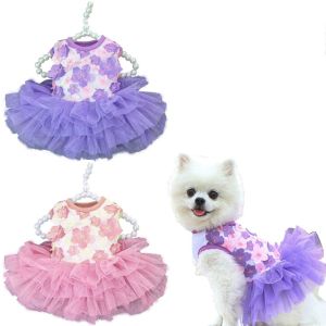 ER52858 ฤดูใบไม้ผลิฤดูร้อน ลูกไม้ปักลาย ตุ๊กตา Bichon ของขวัญวันเกิดของขวัญ ดอกพีชบาน สำหรับสุนัขตัวเล็ก กระโปรงสุนัข ชุดเครื่องแต่งกายสัตว์เลี้ยง ชุดเดรสสุนัข เสื้อผ้าลูกสุนัข