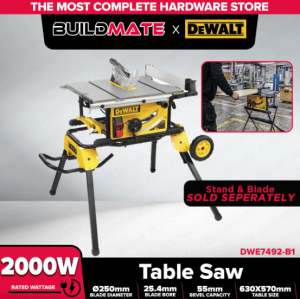 Buildmate x DEWALT 2000W 10” Table Saw 250mm Portable Wood Cutting Machine DWE7492-B1