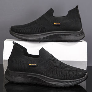 Hot Seller Black Rubber Shoes For Men Slip On Light Weight Jogger Sneakers For Men Breathable Mesh Shoes
