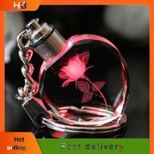 HB Heart Shape Crystal Rhinestone LED Keychain Love Jewelry Pendant for Lovers Handbag Romantic Gift Scene