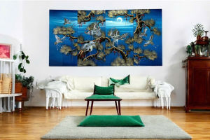 Bộ Tranh sơn mài Thanh Bình Lê 4 tấm - Tùng Hạc vẽ kết hợp cẩn ốc size 60x120 cm hàng xuất khẩu