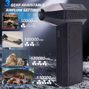 Mini Turbo Violent Fan Electric Air Duster with 3 Adjustable Speeds 130000RPM Jet Blower with Power Display LED Lighting