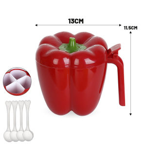 YESPERY 4 Grid Seasoning Box with Spoon Bell Pepper Shape Sealed Spice Jar Multi-Purpose Flavouring Storage Case Kitchen Accessories For Salt Sugars