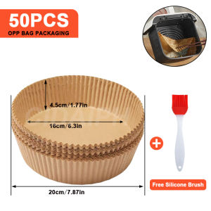 【 TAKE FREE OIL BRUSH】 50/100/150/200/300PCS Air Fryer Paper  Air Fryer Liner Air Fryer Sheet Oil-proof Parchment Paper Non-Stick Air Fryer Liners Baking Sheet  6.3" 100 PCS Paper Disposable