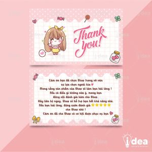 Card Cám Ơn Card Thank You Thiệp Cảm Ơn Thiệp Thank You - Size 9x 5.4cm Chất Liệu C300 Cán Màn Mờ 2 Mặt Card Cô Gái Dễ Thương - iDea Design