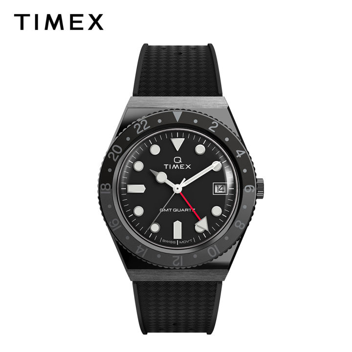 Timex Q Diver GMT Black Rubber Analog Quartz Watch For Men