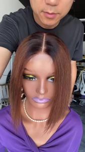 2x6-8 Inches  Glueless Kim K DD Bone Straight 100% Human Hair Wigs For Women