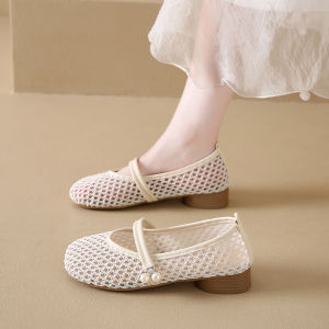 WomenS Flats 2025 Summer New Style Flat Soft Sole Single Strap Mesh Hollow Woven Fishnet Sandals