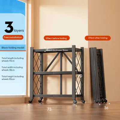 Foldable Rack Kitchen Rack With Wheels Movable Kitchen Organizer Rack Metal Rack Shelves Household Storage Rack