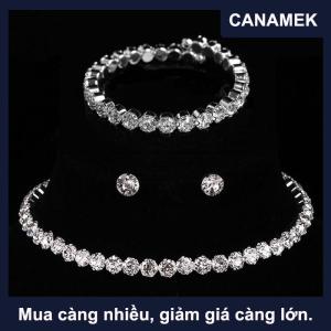 【CANAMEK】 4 cái bộ Phụ Nữ Pha Lê Trang Sức Set Cho Phụ Nữ Quyến Rũ Vòng Cổ Vòng Đeo Tay Stud Bông Tai Trắng Zircon Chuỗi Vòng Cổ