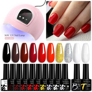 10Colors Gel Polish Set With 36W UV Lamp Dryer Manicure Kit Semi Permanent Soak Off Base Top Coat Nail Art UV Gel Set