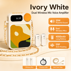LYNXZ Wireless Voice Amplifier 20W Portable Loud Speaker with 2 Wireless Microphones 4000mAh Rechargeable Voice Speaker for Teacher Tour Guide 1-Year Warranty