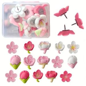 UJYU 20/30Pcs Creative Sakura Pushpins 3D DIY Pink Flower Push Pins Home Decoration Multifunctional Decorative Studs Office School Supplies
