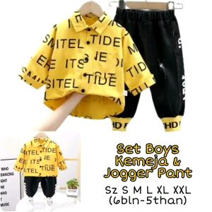 SETELAN ANAK LAKI IMPORT KOREAN STYLE KEMEJA LENGAN PANJANG JEANS JOGGER RIPPED CLAW