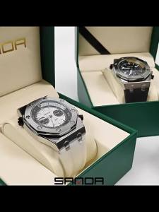 SANDA AliExpress Best-Selling Luminous Mens Quartz Watch 7027 Striped scale waterproof trendy mens wristwatch