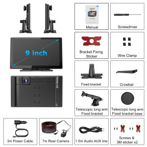 ESSGOO 9 Inch Portable Carplay Car DVR Dual Lens Wireless Carplay & Android Auto Monitor GPS Navigation Video Recorder