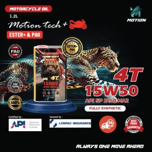 MOTION 4T Ester + PAO API SP JASO MA2 Fully Synthetic Motorcycle Engine Oil (15W50/10W40/10W50/10W60/1L/1.2L)