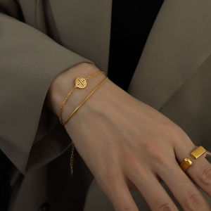 Gelang titanium Wanita rantai 2 layer/Gelang Tangan Wanita Titanium Lapis Emas 18k Anti Karat Korean Style Fashion