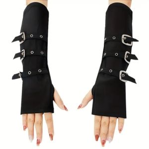 FLYING 30cm Fingerless Gloves Personality with Buckle Straps Gloves Creative Punk Style Arm Sleeves Cosplay Stage Performances