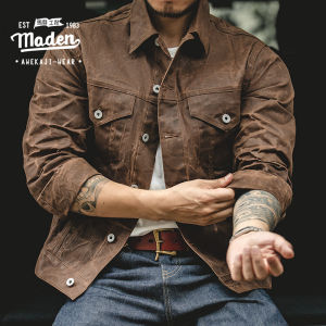 Maden brand tooling style 2025 new tough guy men youth outdoor American retro yellowstone main canvas waterproof oil wax jacket Ami khaki oil wax men coat