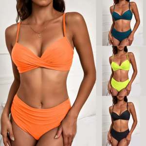 Bụng kiểm soát eo cao Bộ Tankini Retro Twist đầu phía trước Xếp Li Dưới có thể điều chỉnh đồ bơi 2 mảnh Đồ bơi nữ