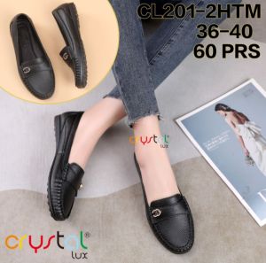 Sepatu Ballet Flats Crystal Lux Wanita Kulit Sintetis Hitam Elegan Bantalan Tinggi Ukuran 36-40
