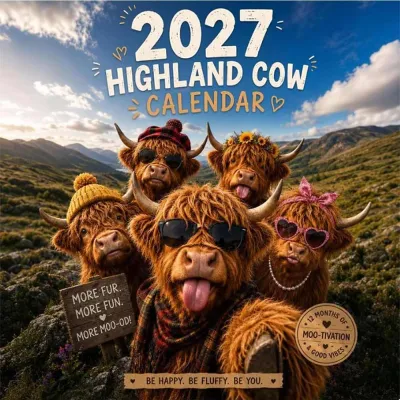 【On Sale】2027 Funny Highland Cow Wall Calendar High On Life