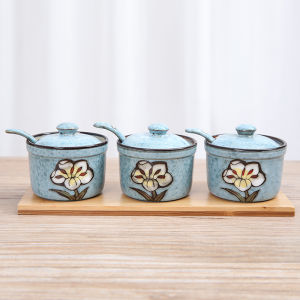 OMK Japanese style 160ML Ceramic Spice Jar Seasoning Jar with Buckle Spoon Salt Shaker Sugar Shaker Kitchen Storage
