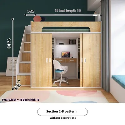Custom All Designs - Elegant High-Quality Wooden Loft Bed with Wardrobe Storage - 180cm Bed Length