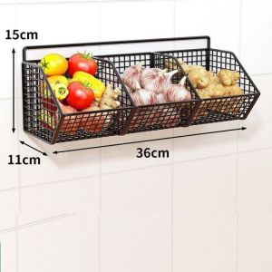 Giỏ lưới sắt Kệ Ngiêng 3 (K38) Khay Đựng Hành Tỏi Ớt Gia Vị Dán Tường Kèm miếng dán sơn tỉnh điện cao cấp