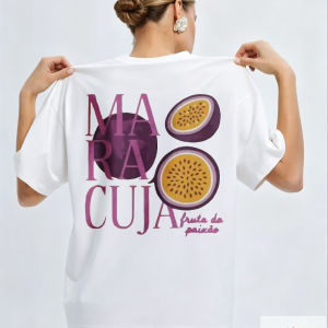 [Local Stock] HBESTY  Maracuja Brazilian Fruit Print Slouchy Casual Tee Seaside Town Sightseeing Outfit Soft Basic Top for Girls Travel Present