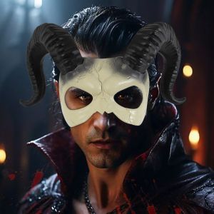 SDFSF รูปสัตว์ ฮาโลวีน ครึ่งหน้า พลาสติก ปีศาจ สร้างสรรค์ ของใช้คอสเพลย์ เขาแกะ ผู้หญิง