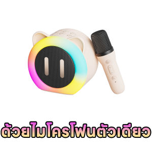 ใหม่ล่าสุด ลำโพงบลูทูธขนาดเล็กพกพาได้ ลำโพงร้องคาราโอเกะ ไมโครโฟนคู่ โทรโข่ง USB TF AUX