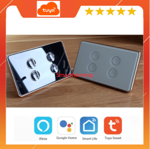 Công tắc thông minh wifi tuya phím lõm viền nhôm mặt kính 2.5D cao cấp