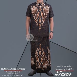 Setelan Batik Pria Kemeja Sarung Katun Halus Premium | Baju Kemeja Cowok Lapis Furing Lengan Pendek | Sarung Dewasa ALL SIZE