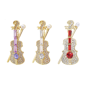 Luxurious Rhinestones Studded Violin Brooch Pin for Men and Women Perfect for Concerts and Theme Party Gathering