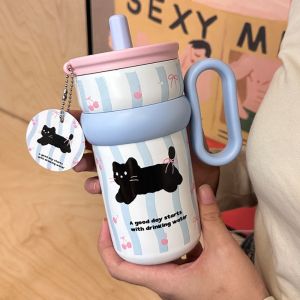 MECOME 316สแตนเลสสตีล ถ้วยสุญญากาศสุญญากาศ 600มล. พร้อมที่จับ ขวดเก็บความร้อน ฤดูหนาวในฤดูหนาว หลอดฝาปิด แก้วน้ำสำหรับเด็ก สำหรับนักเรียน