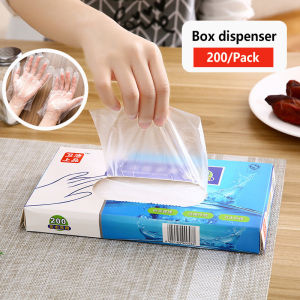 200pcs Thickening Disposable PE Gloves with Box Dispenser Fits Most Food Safe Prep Handling Kitchen Housework Cleaning