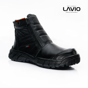 Sepatu Safety Kulit Sapi Lavio Zuri Ujung Besi Tanpa Tali Sleeting