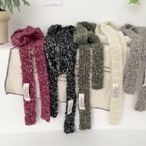 Women Skinny Scarf Knit Thin Knit Belt Long Tie Scarf Bag Handle Wrap Choker Elegant Scarf Decoration
