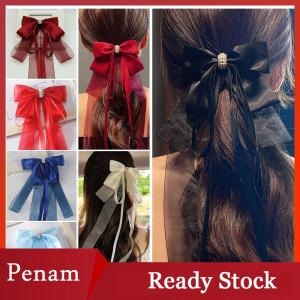 [PAM] New Sweet Large Bowknot Hair Clip For Women Girls Lolita Long Ribbon Solid Hairpin Cute Ponytail Hair Bands Fashion Hair Accessories