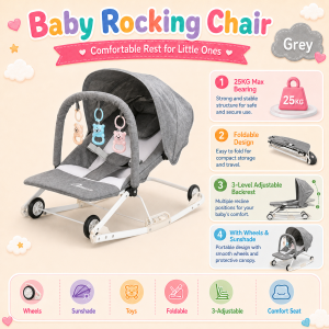 PlayPark Baby Bouncer Newborn Baby Rocker Foldable Rocking Chair with Wheels Sunshade Soft Infant Bouncing Chair High Quality Fabric
