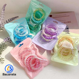 BECORATE 6pcs/Bag High Elastic Gradient Color Spiral Hair Rope Girl Head Rope Hair Ring Rubber Band Headdress
