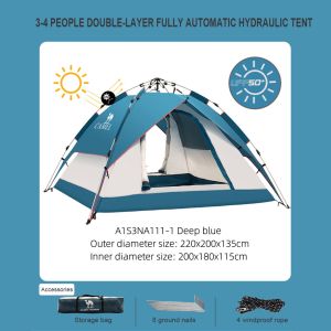 CAMEL CROWN 3-4 People Outdoor Tent Thickened Portable Fully Automatic Pop-up Camping Field Picnic Rain-proof