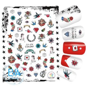 Sticker Dán Móng Tay 3D Dạng Decal Dán Chống Nước Hoạ Tiết Hình Xăm Cổ Điển Retro Tatto Colection CA474