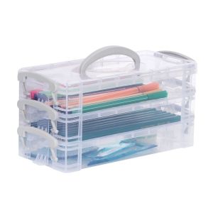 KARWEN863 Có thể xếp chồng lên nhau Hộp đựng bút chì di động Nhiều lớp Có thể tháo rời Hộp đựng bút màu nước Phim hoạt hình Thiết kế trong suốt Hộp lưu trữ cọ vẽ Học sinh